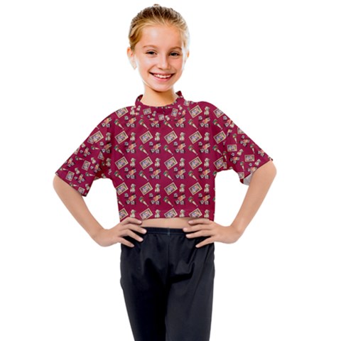 Robin Art Red Pattern Kids Mock Neck Tee by snowwhitegirl