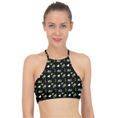 Green Elephant Pattern Racer Front Bikini Top by snowwhitegirl