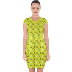 Green Elephant Pattern Yellow Capsleeve Drawstring Dress  by snowwhitegirl