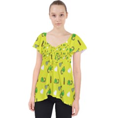 Green Elephant Pattern Yellow Lace Front Dolly Top by snowwhitegirl