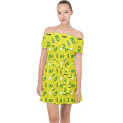 Green Elephant Pattern Yellow Off Shoulder Chiffon Dress by snowwhitegirl