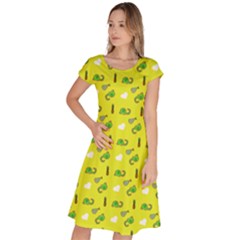 Green Elephant Pattern Yellow Classic Short Sleeve Dress by snowwhitegirl