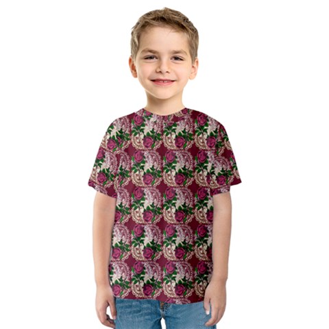 Doily Rose Pattern Red Kids  Sport Mesh Tee by snowwhitegirl