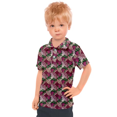 Doily Rose Pattern Red Kids  Polo Tee by snowwhitegirl