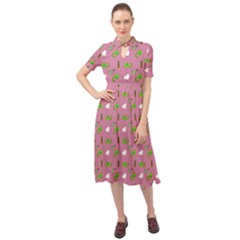 Green Elephant Pattern Mauve Keyhole Neckline Chiffon Dress by snowwhitegirl