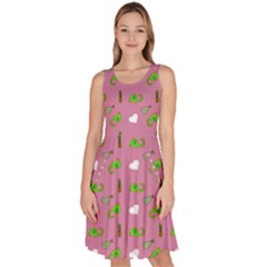 Green Elephant Pattern Mauve Knee Length Skater Dress With Pockets by snowwhitegirl