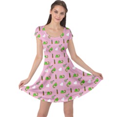 Green Elephant Pattern Pink Cap Sleeve Dress by snowwhitegirl