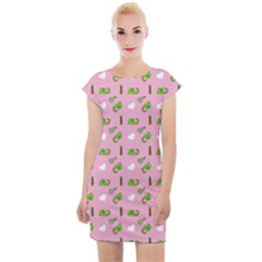 Green Elephant Pattern Pink Cap Sleeve Bodycon Dress by snowwhitegirl