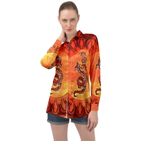 Wonderful Chinese Dragon Long Sleeve Satin Shirt by FantasyWorld7