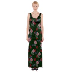 Dark Floral Butterfly Green Thigh Split Maxi Dress by snowwhitegirl