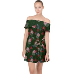 Dark Floral Butterfly Green Off Shoulder Chiffon Dress by snowwhitegirl