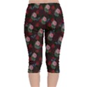 Dark Floral Butterfly Burgundy Velvet Capri Leggings  View2