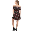 Dark Floral Butterfly Burgundy Off Shoulder Chiffon Dress View2