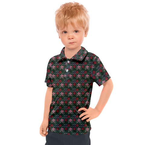 Dark Floral Butterfly Teal Bats Lip Green Small Kids  Polo Tee by snowwhitegirl