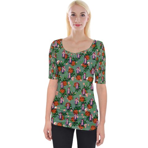 Fiola Pattern Green Wide Neckline Tee by snowwhitegirl