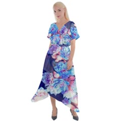 Flowers Cross Front Sharkbite Hem Maxi Dress by Sparkle