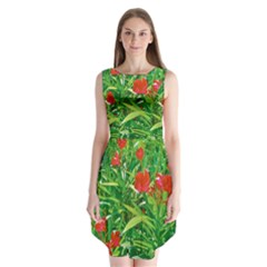 Red Flowers And Green Plants At Outdoor Garden Sleeveless Chiffon Dress   by dflcprintsclothing