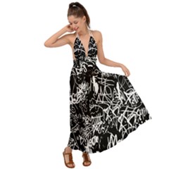 Graffiti Abstract Collage Print Pattern Backless Maxi Beach Dress by dflcprintsclothing