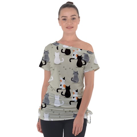 Cute Cat Seamless Pattern Tie-up Tee by Vaneshart