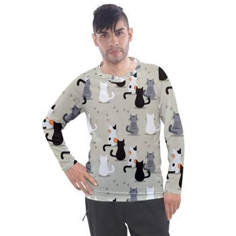 Cute Cat Seamless Pattern Men s Pique Long Sleeve Tee by Vaneshart