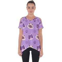 Cute Colorful Cat Kitten With Paw Yarn Ball Seamless Pattern Cut Out Side Drop Tee by Vaneshart