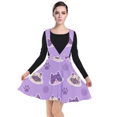 Cute Colorful Cat Kitten With Paw Yarn Ball Seamless Pattern Plunge Pinafore Dress by Vaneshart