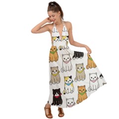 Cat Kitten Seamless Pattern Backless Maxi Beach Dress by Vaneshart