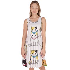 Cat Kitten Seamless Pattern Knee Length Skater Dress With Pockets by Vaneshart