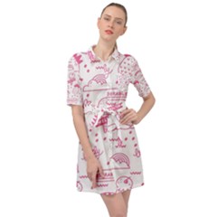 Cute Girly Seamless Pattern Belted Shirt Dress by Vaneshart