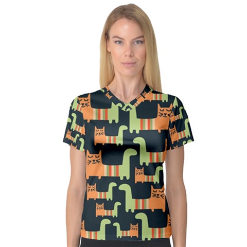 Seamless Pattern With Cats V-neck Sport Mesh Tee by Vaneshart