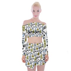 Everyday Things Pattern Off Shoulder Top With Mini Skirt Set by Vaneshart