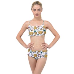 Hand Drawn Kitten Pattern With Elements Layered Top Bikini Set by Vaneshart