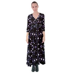 Dark Blue Ornament Pattern Design Button Up Maxi Dress by dflcprintsclothing