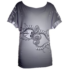 Decorative Clef, Zentangle Design Women s Oversized Tee by FantasyWorld7