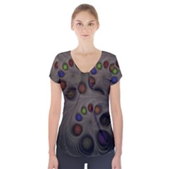 Fractal Fantasy Abstract Pattern Short Sleeve Front Detail Top by Wegoenart