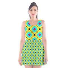 Pattern Tiles Square Design Modern Scoop Neck Skater Dress by Wegoenart