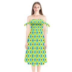 Pattern Tiles Square Design Modern Shoulder Tie Bardot Midi Dress by Wegoenart