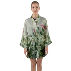 Botanical Vintage Style Motif Artwork 2 Long Sleeve Satin Kimono by dflcprintsclothing