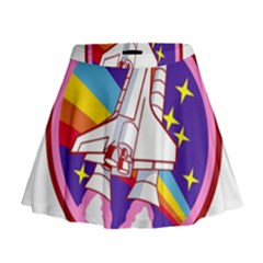 Pink Rainbow Rocket Mini Flare Skirt by Wegoenart