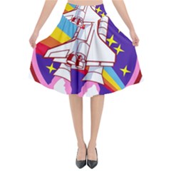 Pink Rainbow Rocket Flared Midi Skirt by Wegoenart