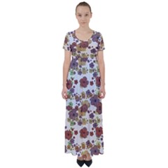 Multicolored Floral Collage Print High Waist Short Sleeve Maxi Dress by dflcprintsclothing