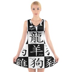 Chinese Signs Of The Zodiac V-neck Sleeveless Dress by Wegoenart