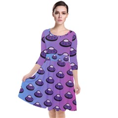 Ufo Alien Pattern Quarter Sleeve Waist Band Dress by Wegoenart