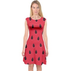 Seamless Watermelon Surface Texture Capsleeve Midi Dress by Nexatart