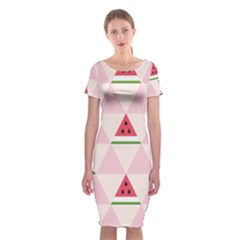 Seamless Pattern Watermelon Slices Geometric Style Classic Short Sleeve Midi Dress by Nexatart