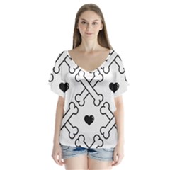 Dog Bone Seamless Pattern Heart Valentine V-neck Flutter Sleeve Top by Nexatart