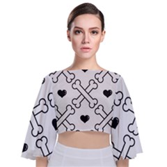 Dog Bone Seamless Pattern Heart Valentine Tie Back Butterfly Sleeve Chiffon Top by Nexatart