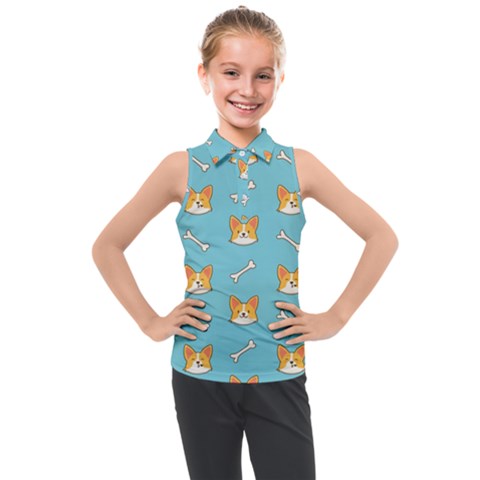 Cute Corgi Dog Face Pattern Kids  Sleeveless Polo Tee by Nexatart