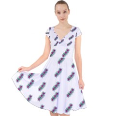 Japan Cherry Blossoms On White Cap Sleeve Front Wrap Midi Dress by pepitasart