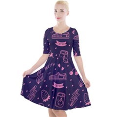 Various Cute Girly Stuff Seamless Pattern Quarter Sleeve A-line Dress by Nexatart